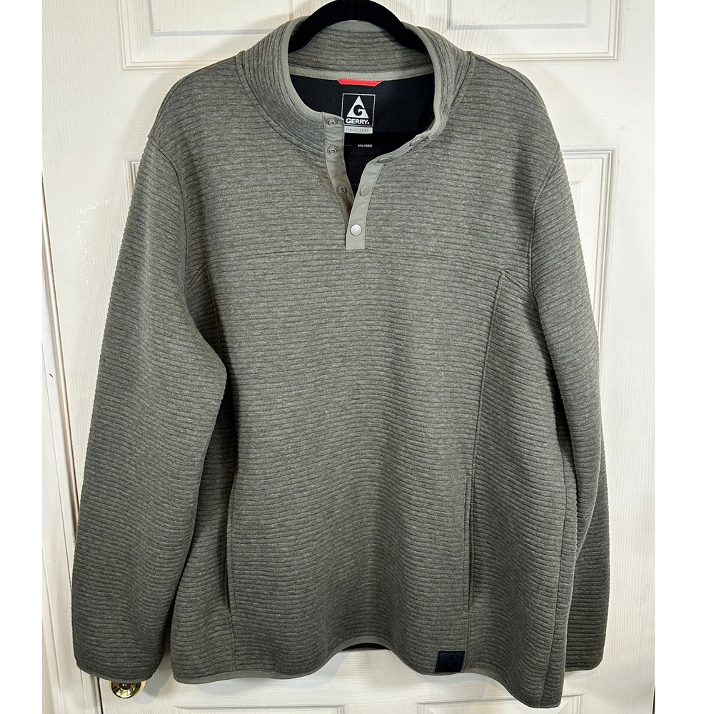 Gerry Mens XXL Ribbed Quarter Snap Pullover Fleece Sweater Green RN 117732